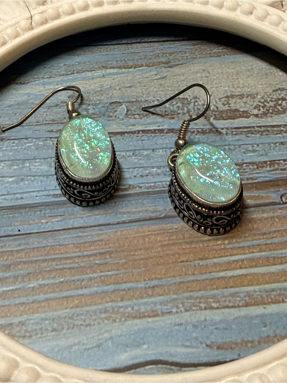Iridescent Australian Opal Drop Earrings in White-Green - Women Jewelry Earrings